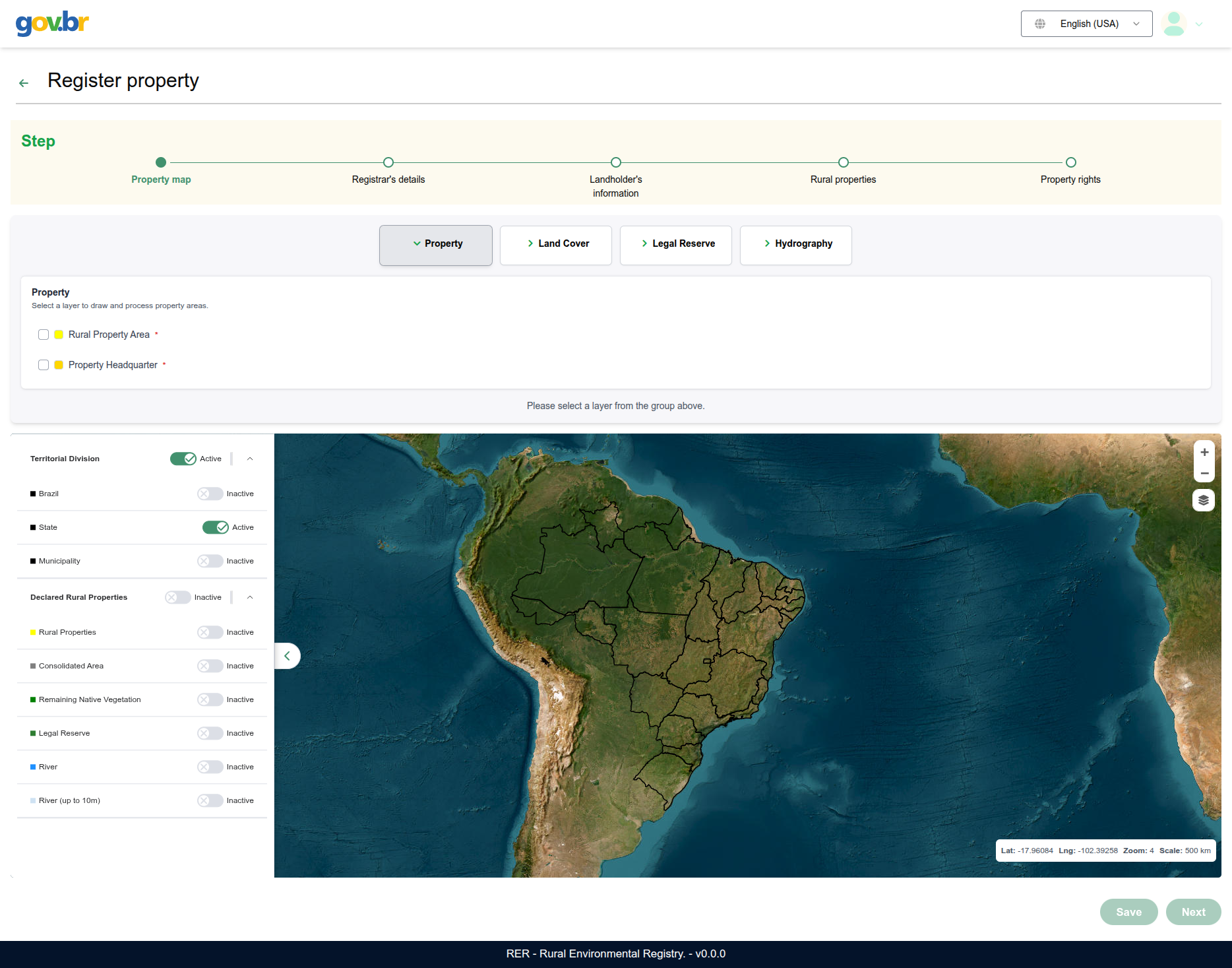 RER registration module — map on the property registration screen